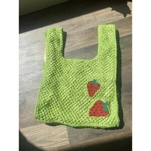 Green Crochet Mini Market Tote Bag with Strawberry Details